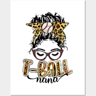 T Ball Nana Messy Bun Leopard Posters and Art